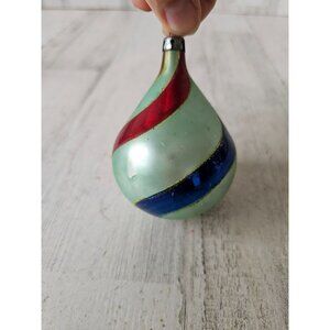 Antique striped green Mercury teardrop ornament glass Xmas tree blue red gold